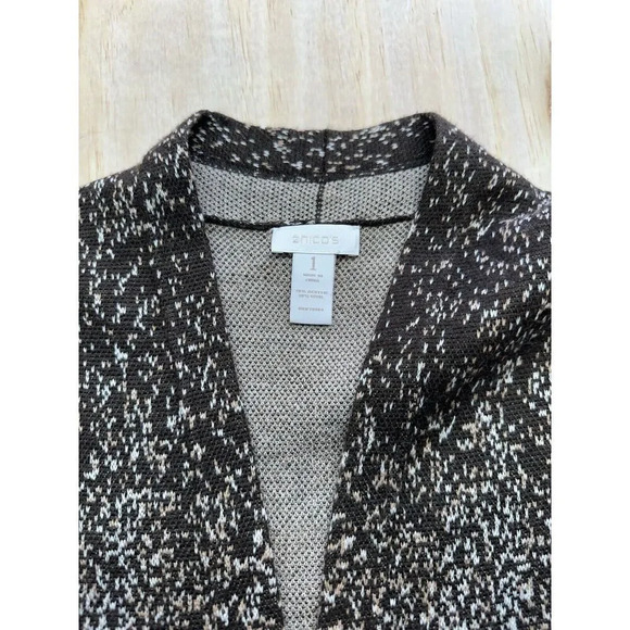 Chicos Size 1 Wool Blend Cardigan Sweater Browns Open - Picture 2 of 6